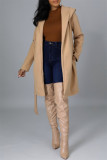 Light Gray Fashion Casual Solid Cardigan With Belt Turndown Collar Outerwear