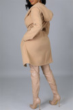 Light Gray Fashion Casual Solid Cardigan With Belt Turndown Collar Outerwear