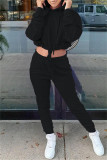 Black Fashion Casual Solid Bandage Hooded Collar Long Sleeve Two Pieces