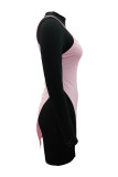 Black Pink Fashion Casual Solid Patchwork Slit Turtleneck Long Sleeve Two Pieces
