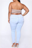 Baby Blue Fashion Casual Solid Basic Mid Waist Skinny Denim Jeans