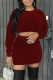 Burgundy Fashion Casual Solid Basic O Neck Long Sleeve Two Pieces