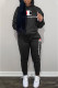 Black Fashion Sportswear Print Letter Hooded Collar Long Sleeve Two Pieces
