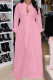 Pink Fashion Casual Solid With Belt Turndown Collar Long Sleeve Dresses