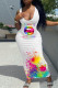 White Fashion Sexy Print Basic U Neck Vest Dress