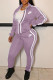 Purple Fashion Casual Print Patchwork Turndown Collar Long Sleeve Two Pieces