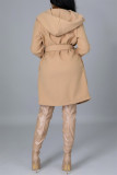 Light Gray Fashion Casual Solid Cardigan With Belt Turndown Collar Outerwear