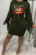 Green Fashion Casual Lips Printed Tassel Patchwork O Neck Long Sleeve Dresses