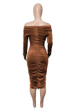 Green Fashion Sexy Solid Bandage Draw String V Neck Long Sleeve Dresses