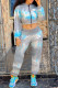 Grey Fashion Casual Print Patchwork Hooded Collar Long Sleeve Two Pieces