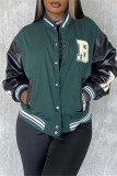 Green Fashion Casual Patchwork Embroidered Letter Outerwear