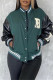 Green Fashion Casual Patchwork Embroidered Letter Outerwear