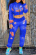 Royal Blue Fashion Casual Print Patchwork Hooded Collar Long Sleeve Two Pieces