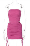 Rose Red Sexy Solid Draw String Backless Strapless Sleeveless Two Pieces