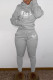 Grey Fashion Casual Letter Print Basic Hooded Collar Long Sleeve Two Pieces