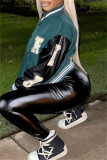 Green Fashion Casual Patchwork Embroidered Letter Outerwear