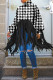Black White Street Print Leopard Tassel Split Joint O Neck Tops