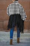 Leopard Print Street Print Leopard Tassel Split Joint O Neck Tops