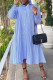 Blue Casual Print Patchwork Buckle Turndown Collar A Line Dresses