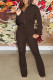 Dark Coffee Casual Solid Patchwork Zipper Long Sleeve Two Pieces