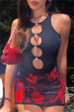 Black Sexy Casual Solid Hollowed Out O Neck Sleeveless Skinny Romper