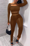 Blue Fashion Casual Patchwork Solid Hollowed Out O Neck Skinny Jumpsuits