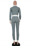 Navy Blue Fashion Casual Solid Patchwork O Neck Long Sleeve Two Pieces