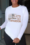 White Red Fashion Casual Letter Print Basic O Neck T-Shirts
