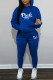 Blue Fashion Casual Letter Print Basic Hooded Collar Long Sleeve Two Pieces