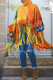 Orange Street Print Leopard Tassel Split Joint O Neck Tops