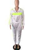 White Casual Solid Patchwork Zipper Collar Long Sleeve Two Pieces