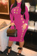 Rose Red Fashion Casual Solid Hollowed Out Turtleneck Long Sleeve Dresses