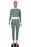 Navy Blue Fashion Casual Solid Patchwork O Neck Long Sleeve Two Pieces