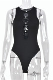Black Sexy Casual Solid Hollowed Out O Neck Sleeveless Skinny Romper