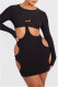 Black Fashion Sexy Solid Hollowed Out O Neck Long Sleeve Dresses