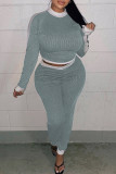 Navy Blue Fashion Casual Solid Patchwork O Neck Long Sleeve Two Pieces