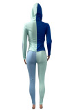 Deep Blue Casual Solid Patchwork Zipper Hooded Collar Long Sleeve Two Pieces