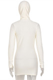 Apricot Fashion Casual Solid Basic Hooded Collar Long Sleeve Dresses