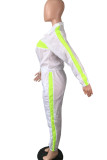 White Casual Solid Patchwork Zipper Collar Long Sleeve Two Pieces