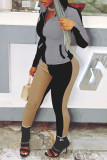 Deep Blue Casual Solid Patchwork Zipper Hooded Collar Long Sleeve Two Pieces