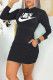 Black Fashion Casual Print Patchwork Hooded Collar One Step Skirt Dresses