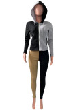 Deep Blue Casual Solid Patchwork Zipper Hooded Collar Long Sleeve Two Pieces