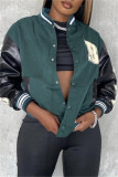 Green Fashion Casual Patchwork Embroidered Letter Outerwear
