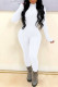 White Casual Solid Patchwork Zipper Collar Skinny Jumpsuits