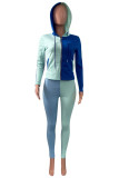 Deep Blue Casual Solid Patchwork Zipper Hooded Collar Long Sleeve Two Pieces