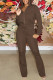 Khaki Casual Solid Patchwork Zipper Long Sleeve Two Pieces