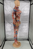 Multicolor Fashion Casual Print Basic O Neck Long Sleeve Two Pieces