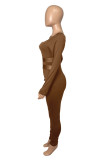 Blue Fashion Casual Patchwork Solid Hollowed Out O Neck Skinny Jumpsuits