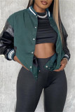 Green Fashion Casual Patchwork Embroidered Letter Outerwear