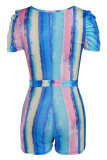 multicolor Fashion Casual Print Patchwork bandage Short Sleeve V Neck Rompers